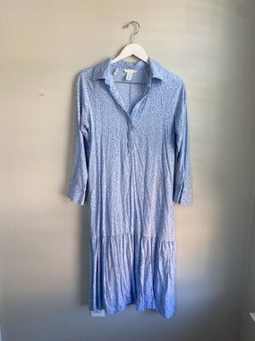 H&M Light Blue Floral Collared Midi Dress